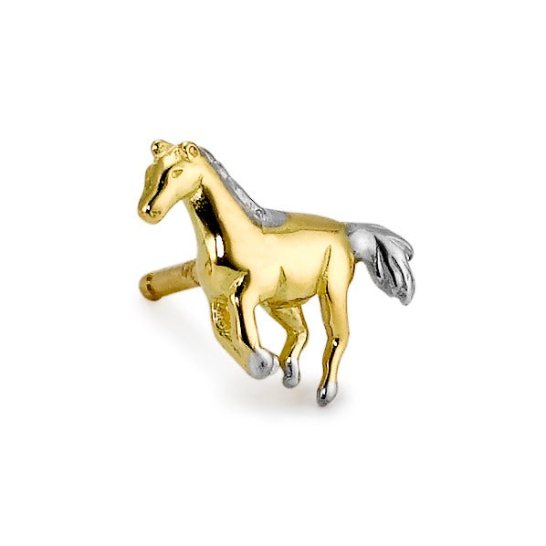 Oorknop 1 stuk 750/18 krt geel goud Paard