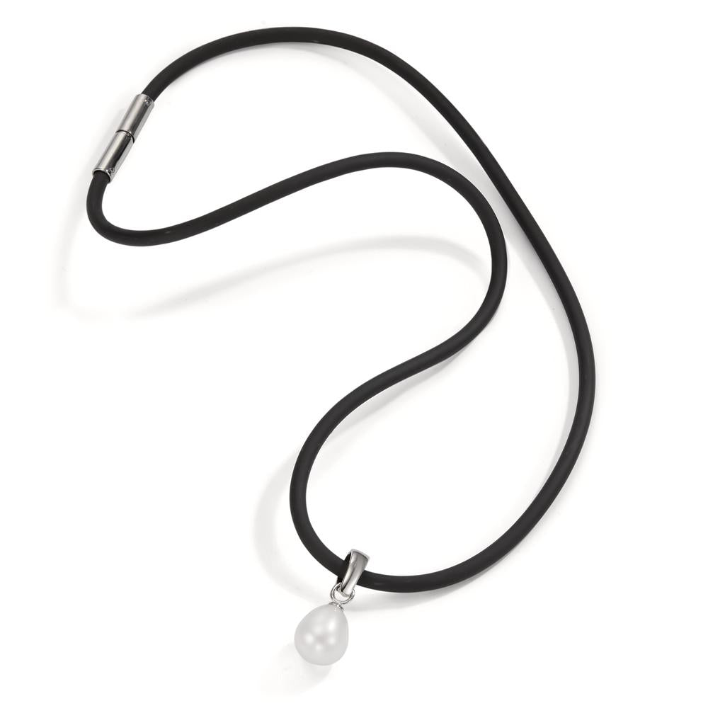 Collier Zilver, Rubber, Roestvrijstaal Gerhodineerd zoetwater Parel 42 cm