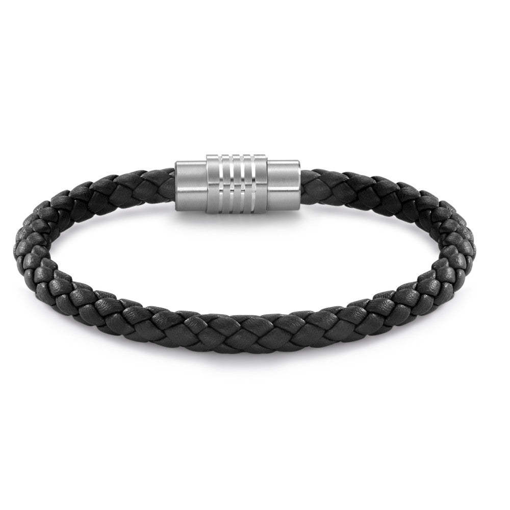 Armband Roestvrijstaal, Leder 22 cm Ø6.5 mm