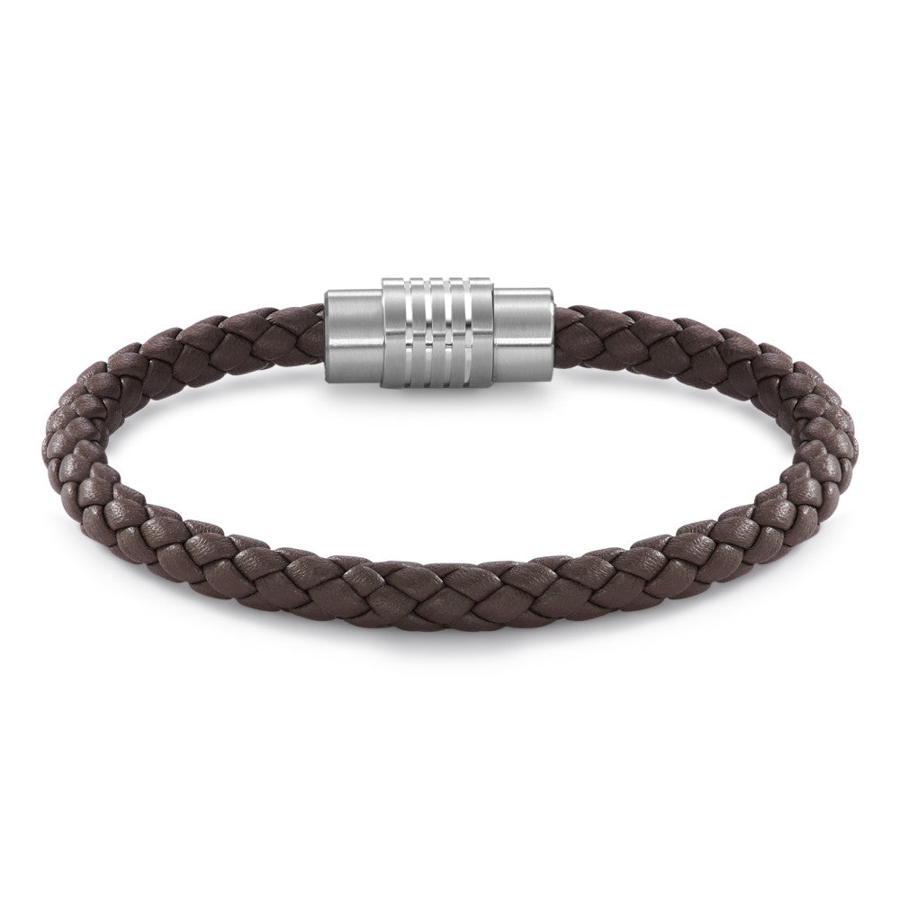 Armband Roestvrijstaal, Leder 20 cm Ø6.5 mm