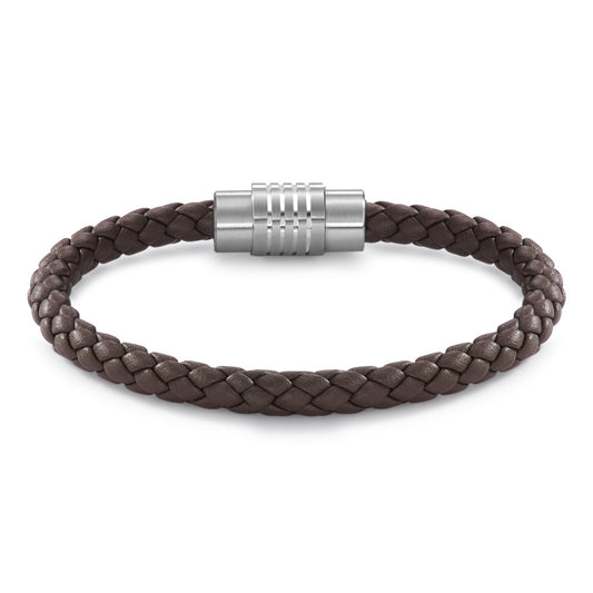 Armband Roestvrijstaal, Leder 20 cm Ø6.5 mm