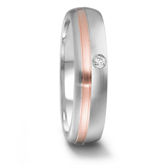 Partnerring Roestvrijstaal, 750/18 krt roségoud Diamant 0.04 ct, tw-si