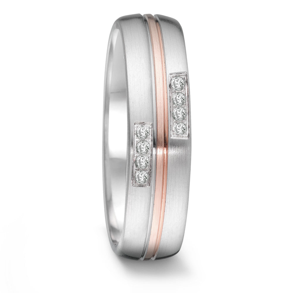 Partnerring Roestvrijstaal, 750/18 krt roségoud Diamant 0.064 ct, 8 Steen, tw-si