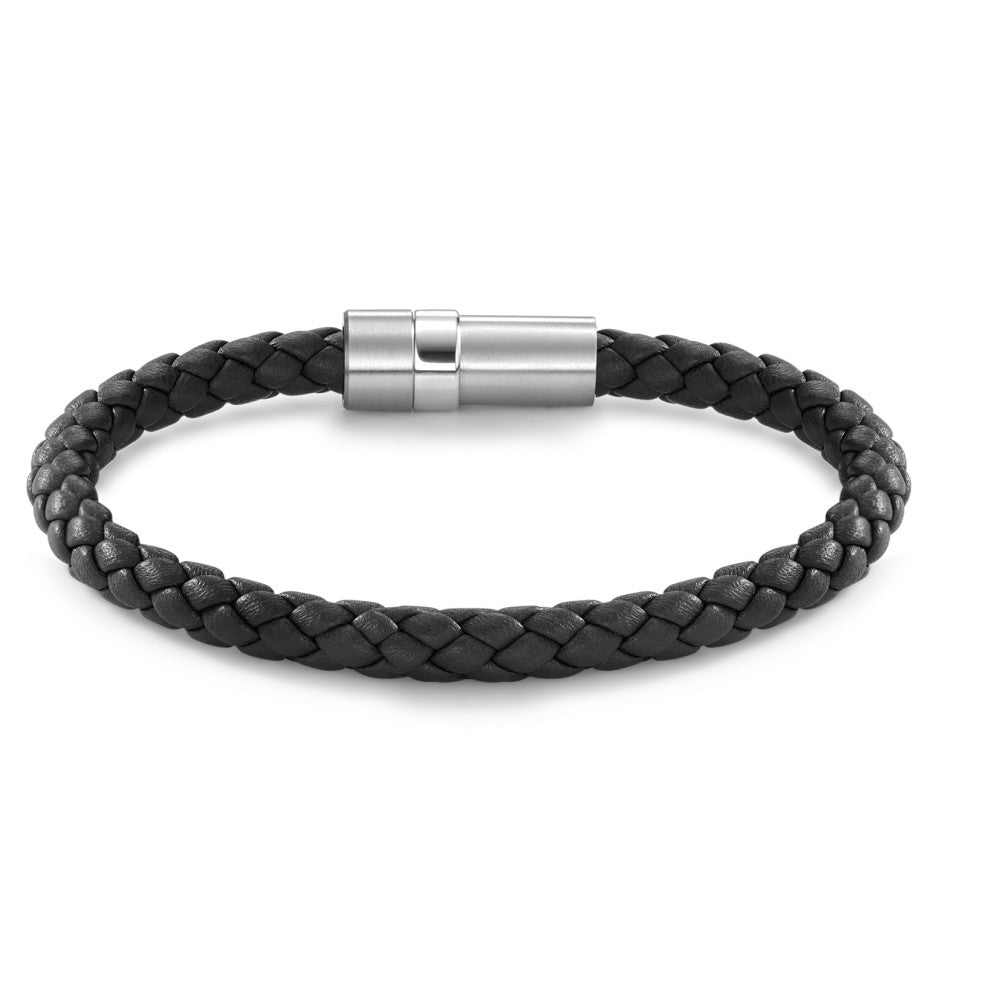 Armband Roestvrijstaal, Leder 18 cm Ø6.5 mm