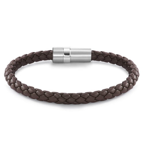 Armband Roestvrijstaal, Leder 21 cm Ø6.5 mm