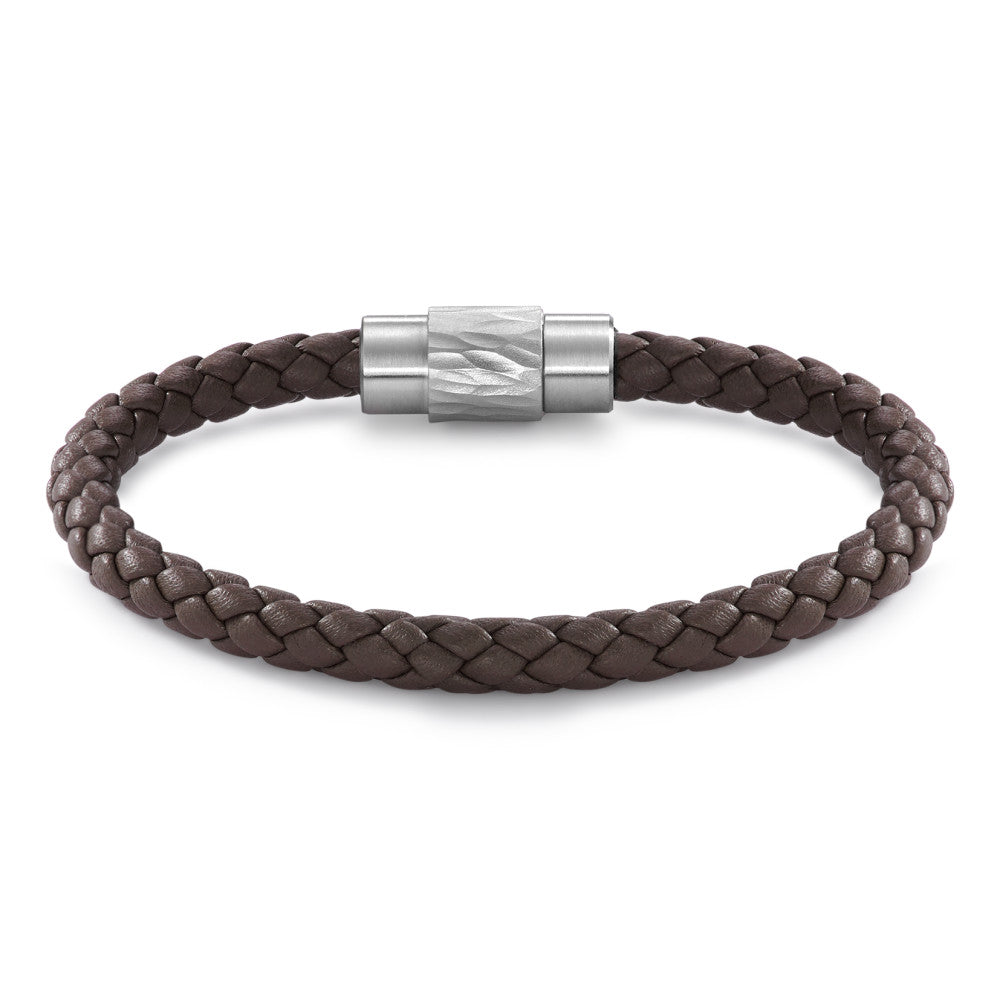 Armband Roestvrijstaal, Leder 21 cm Ø6.5 mm