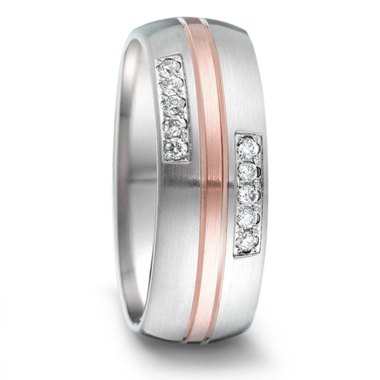 Partnerring Roestvrijstaal, 750/18 krt roségoud Diamant 0.12 ct, 10 Steen, tw-si