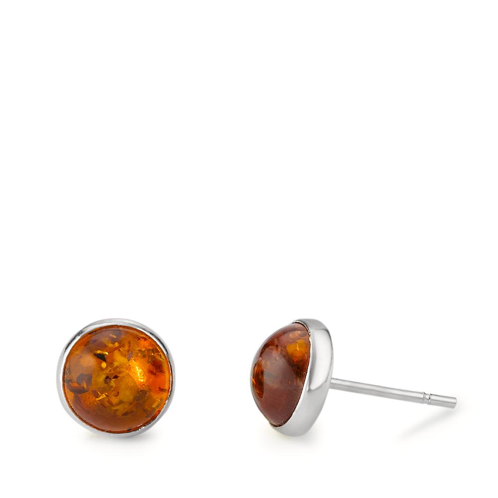 Oorknoppen Zilver Amber 2 Steen Ø8.5 mm