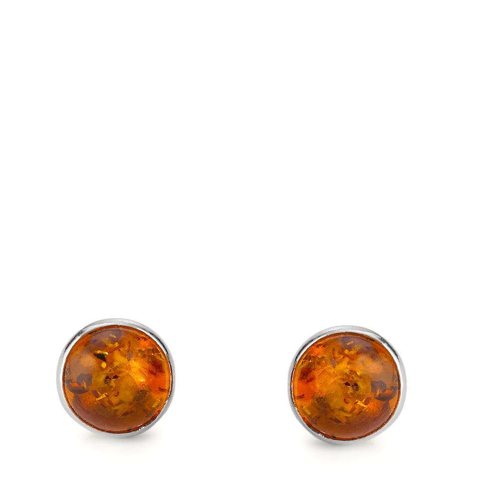 Oorknoppen Zilver Amber 2 Steen Ø8.5 mm