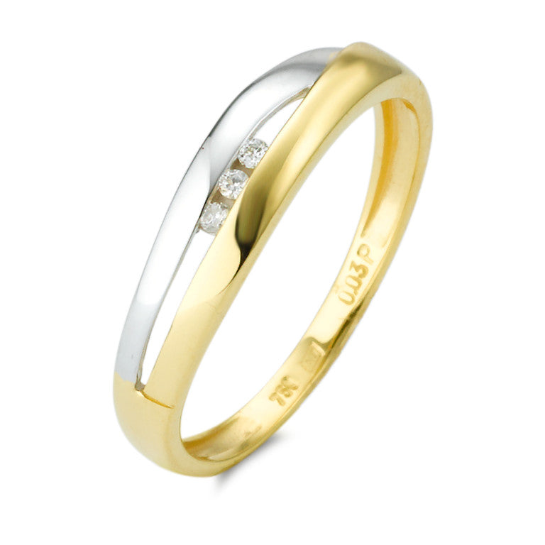 Ring 750/18 krt geel goud Diamant 0.03 ct, 3 Steen, w-si