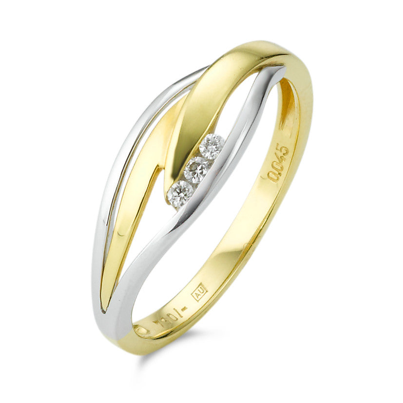 Ring 750/18 krt geel goud, 750/18K krt witgoud Diamant 0.045 ct, 3 Steen, w-si