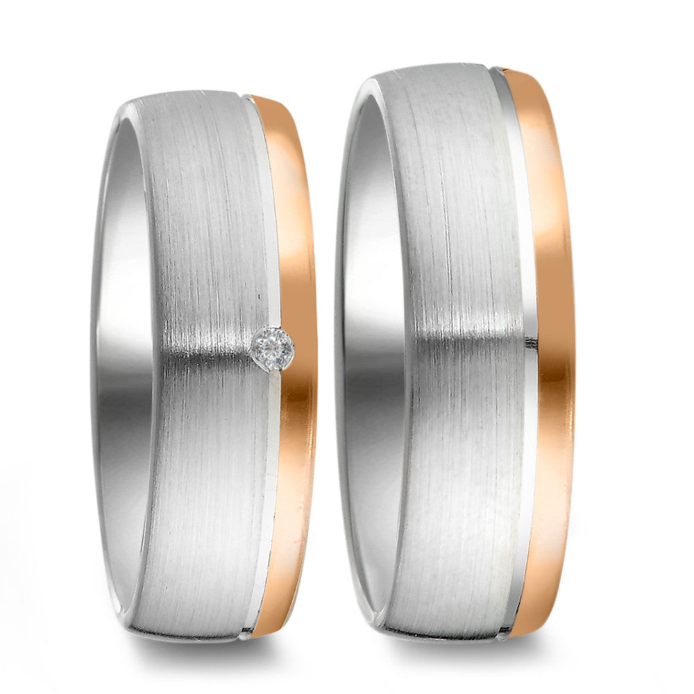 Partnerring Zilver, 585/14 krt rood goud Gerhodineerd