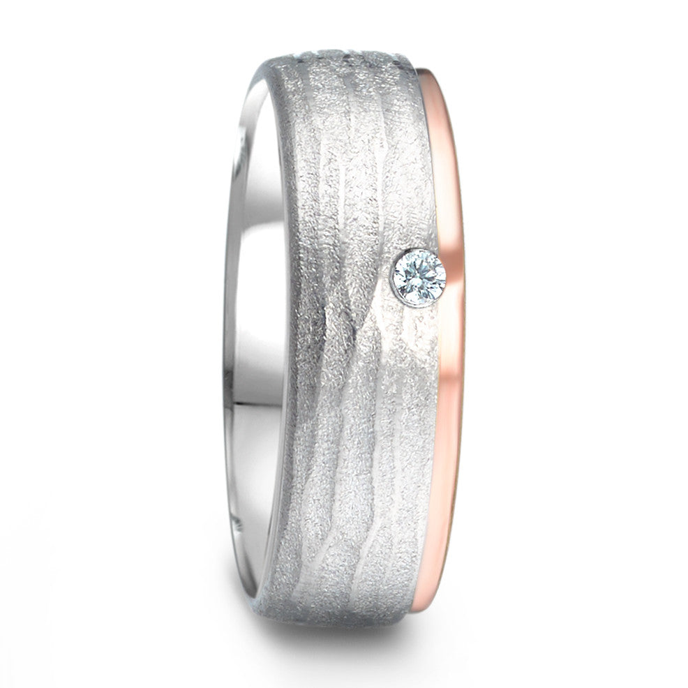 Partnerring Zilver, 585/14 krt roségoud Diamant 0.025 ct, w-si Gerhodineerd