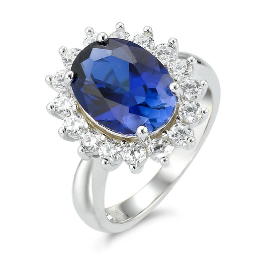 Ring Zilver Zirkonia blauw Gerhodineerd