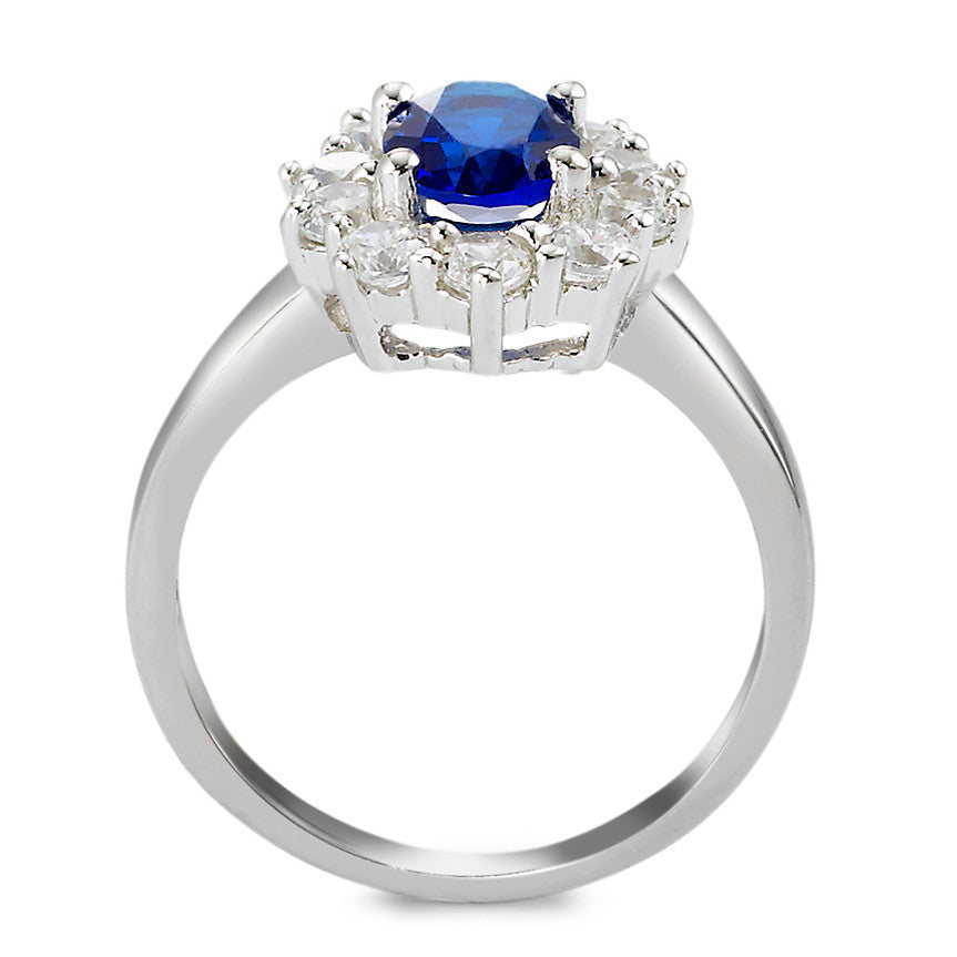 Ring Zilver Zirkonia blauw, [oval], Zirkonia wit, 10 Steen Gerhodineerd