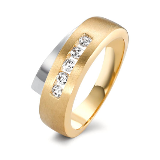 Ring 750/18 krt geel goud Zirkonia wit, 5 Steen Bi-color