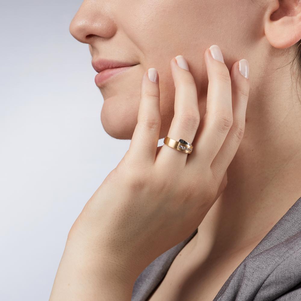 Ring 750/18 krt geel goud Zirkonia wit, 5 Steen Bi-color