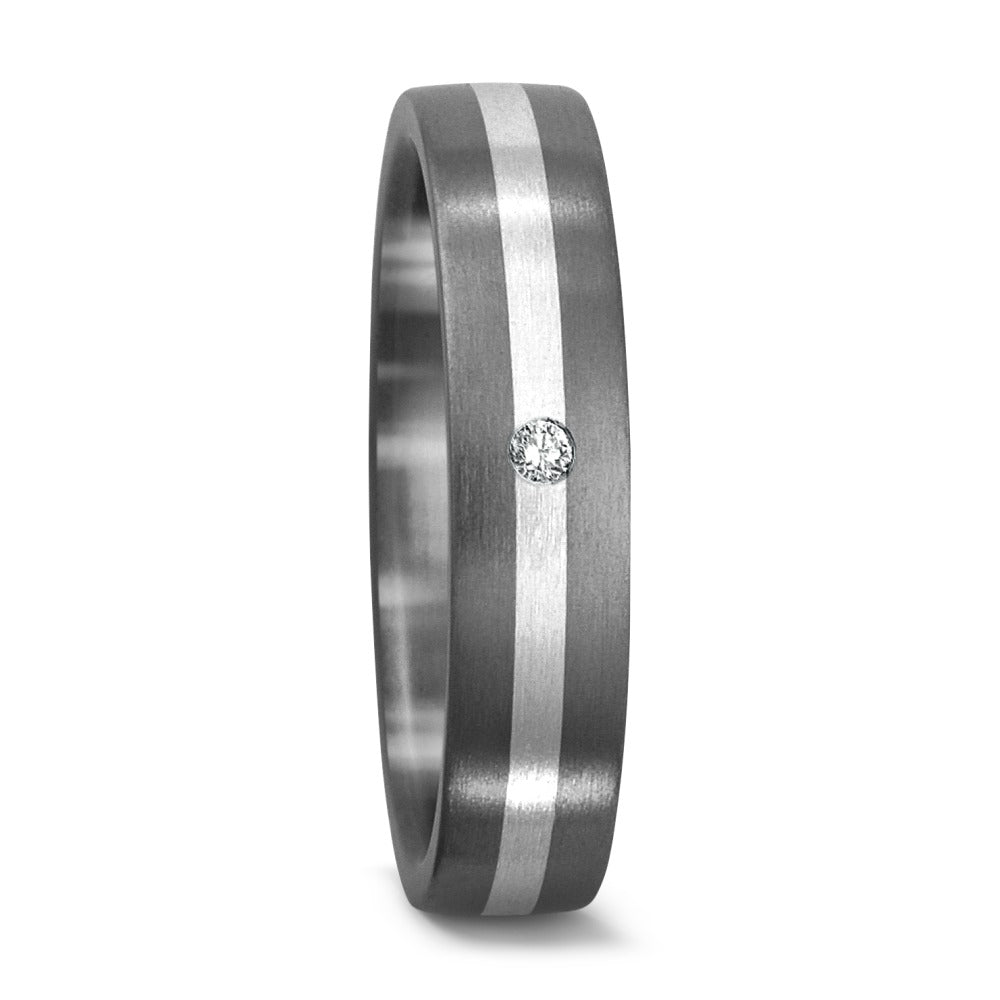 Partnerring Titanium, Zilver Diamant 0.03 ct, w-si