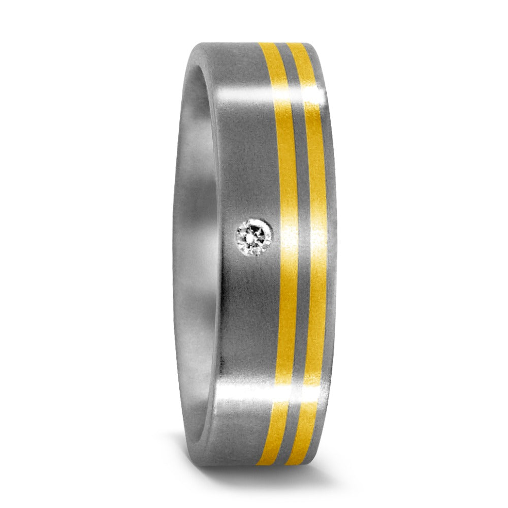 Ring Titanium, 750/18 krt geel goud Diamant 0.01 ct, w-si
