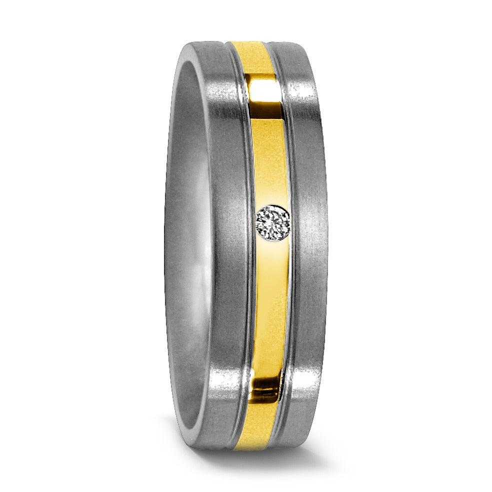 Ring Titanium, 750/18K geel goud Diamant 0.02 ct, w-si