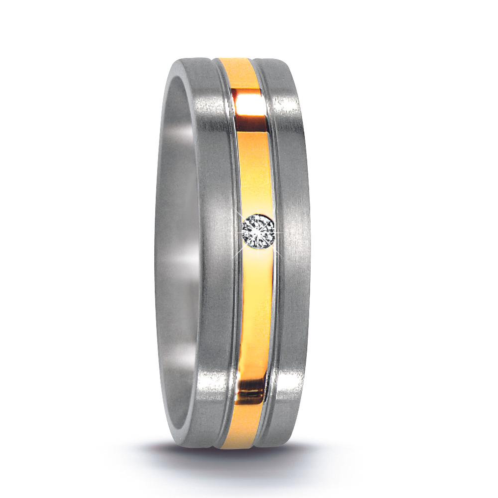 Partnerring Roestvrijstaal, 750/18 krt geel goud Diamant 0.02 ct, w-si