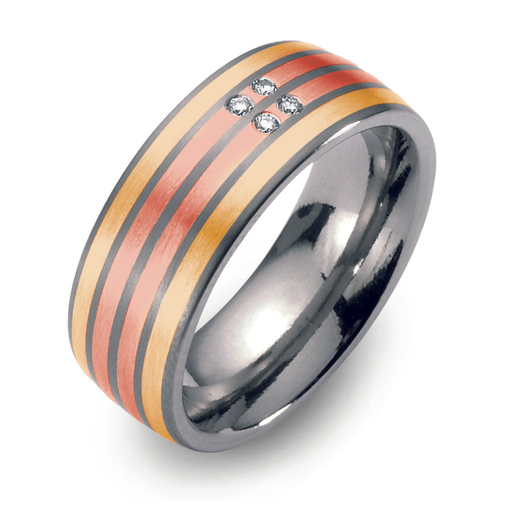 Partnerring Titanium, 750/18 krt geel goud, 750/18 krt rood goud Diamant 0.04 ct, 4 Steen, w-si