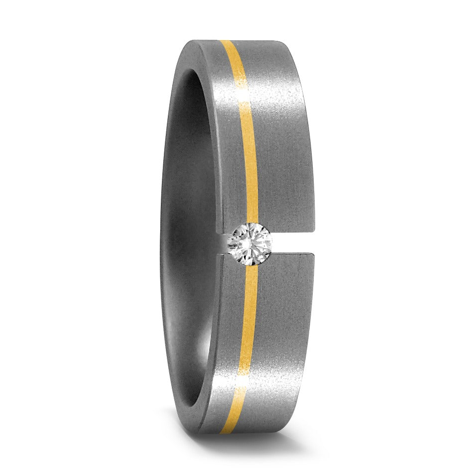 Partnerring Titanium, 750/18 krt geel goud Diamant 0.05 ct, w-si