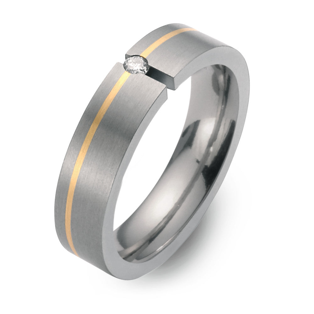 Partnerring Titanium, 750/18 krt geel goud Diamant 0.05 ct, w-si