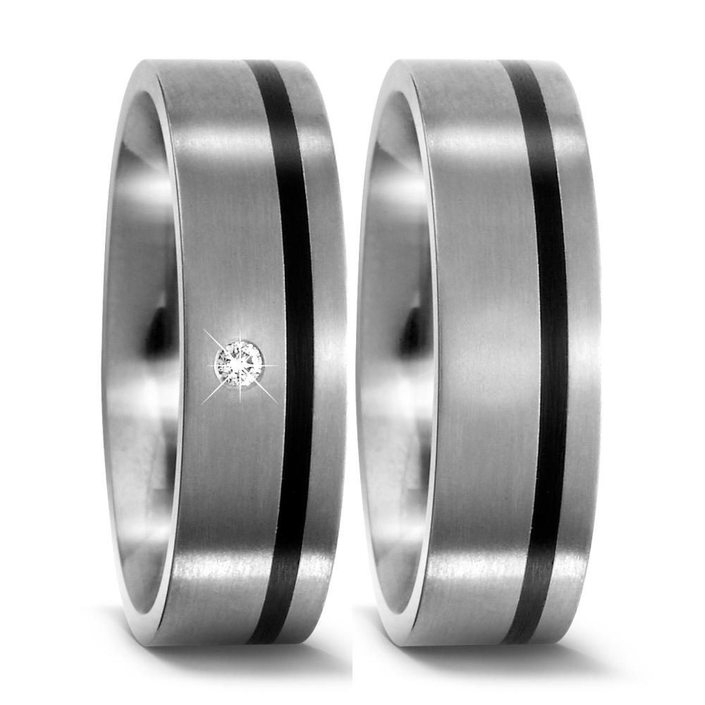 Partnerring Titanium, PVC Diamant 0.02 ct, w-si