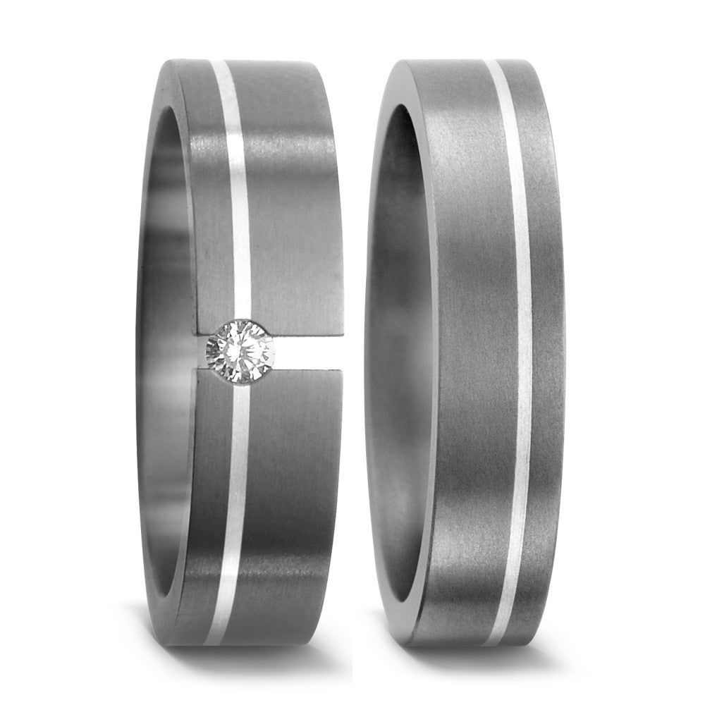 Partnerring Titanium, Zilver Diamant 0.05 ct, w-si