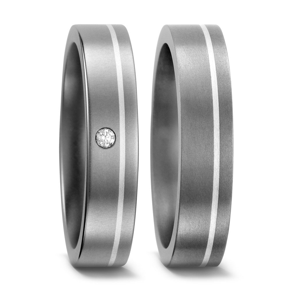 Partnerring Titanium, Zilver Diamant 0.03 ct, w-si