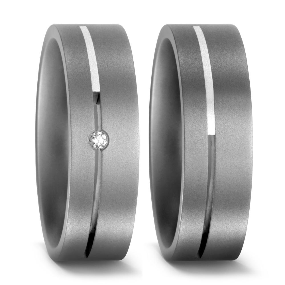 Partnerring Titanium, Zilver Diamant 0.02 ct, w-si