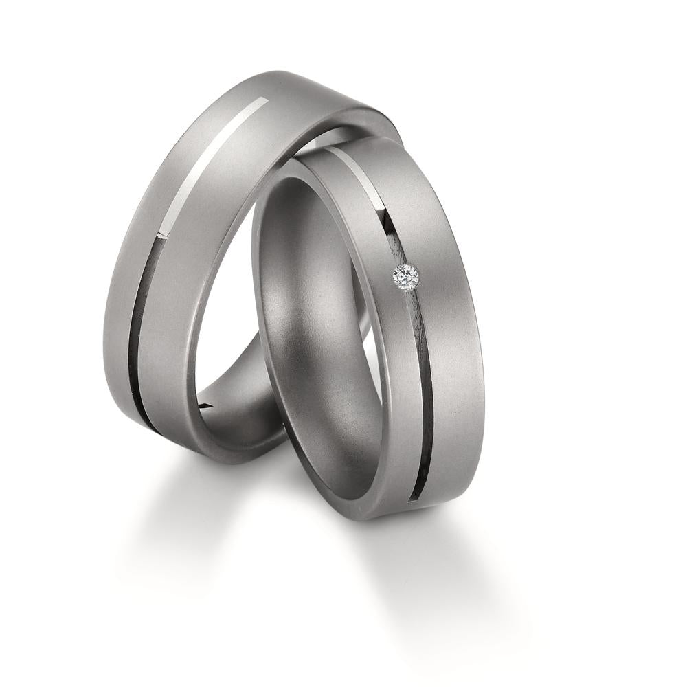 Partnerring Titanium, Zilver Diamant 0.02 ct, w-si