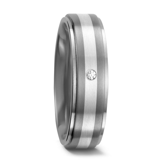 Partnerring Titanium, Zilver Diamant 0.015 ct, w-si