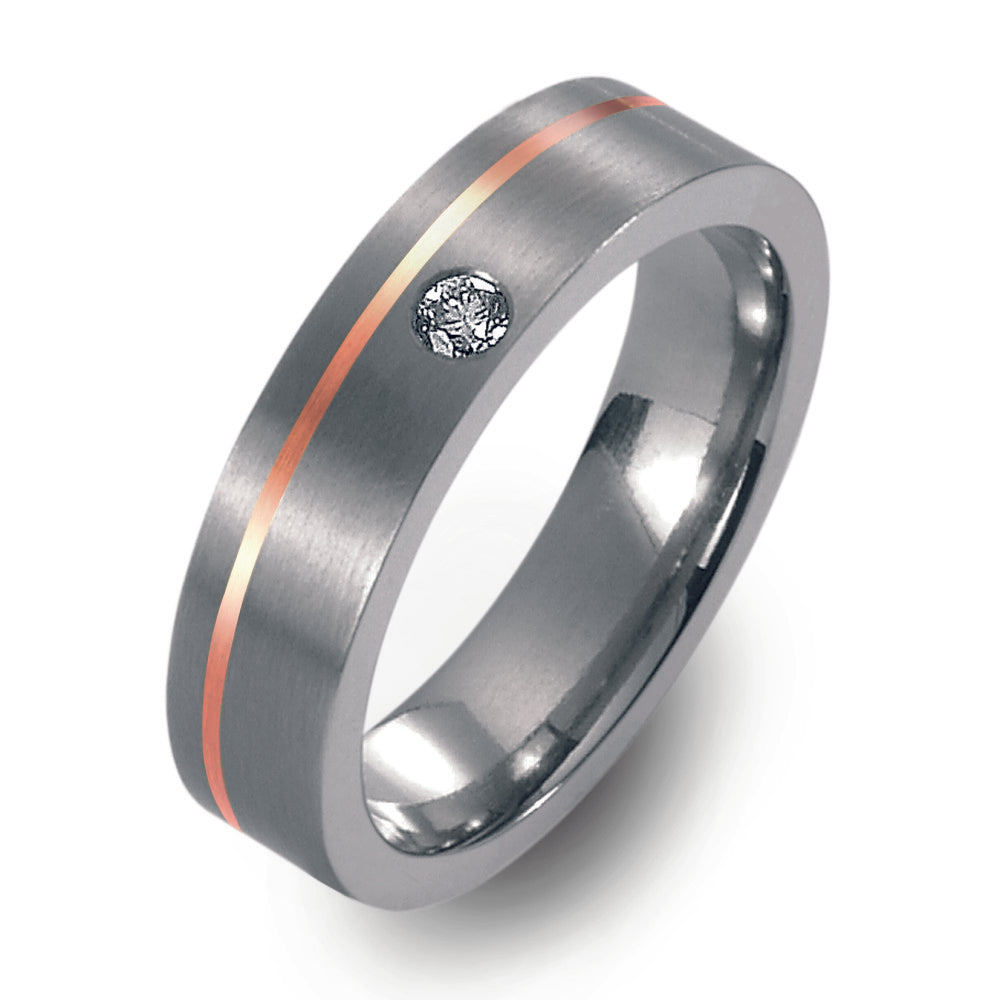 Partnerring Titanium, 750/18 krt rood goud Diamant 0.05 ct, w-si