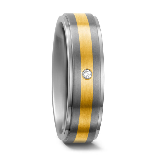 Ring Titanium, 750/18 krt geel goud Diamant 0.02 ct, w-si