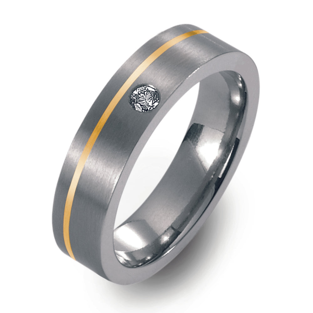 Partnerring Titanium, 750/18 krt geel goud Diamant 0.05 ct, w-si