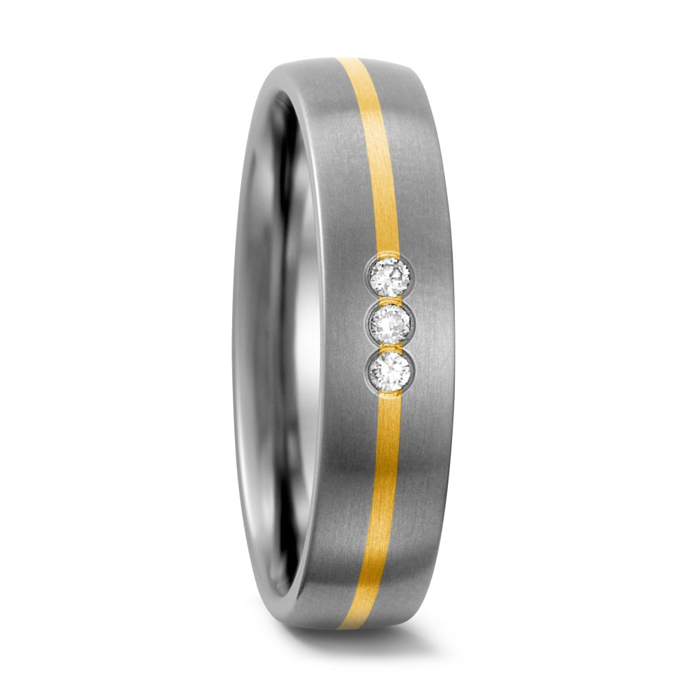 Partnerring Titanium, 750/18 krt geel goud Diamant 0.06 ct, w-si