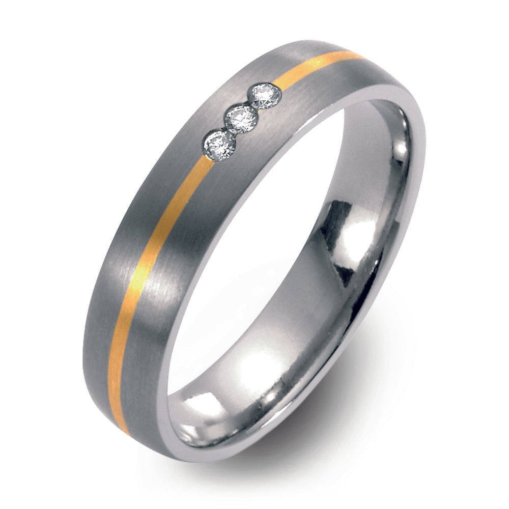 Partnerring Titanium, 750/18 krt geel goud Diamant 0.06 ct, w-si