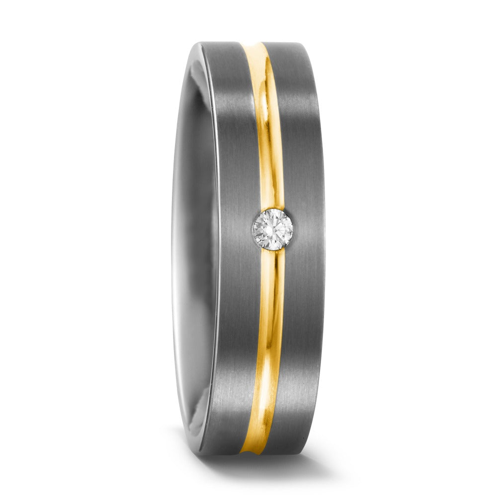 Partnerring Titanium, 750/18 krt geel goud Diamant 0.03 ct, w-si