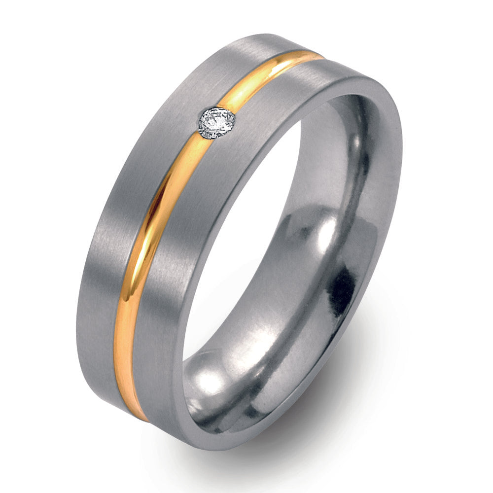 Partnerring Titanium, 750/18 krt geel goud Diamant 0.03 ct, w-si