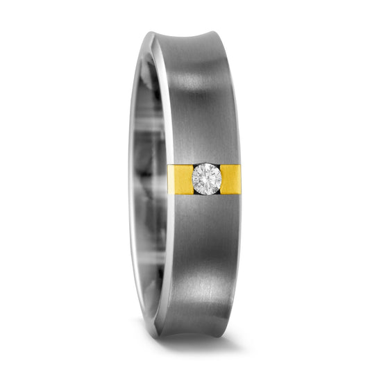 Ring Titanium, 750/18 krt geel goud Diamant 0.05 ct, w-si