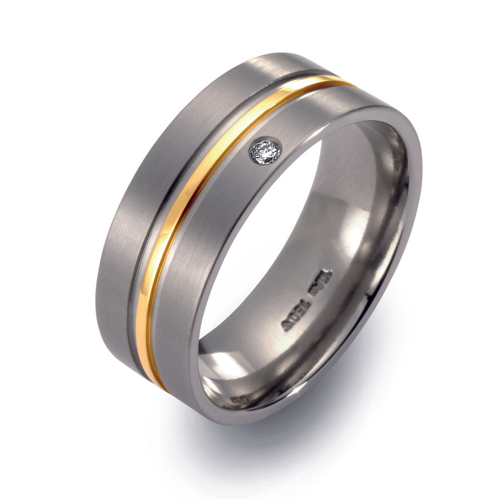 Ring Titanium, 750/18K geel goud Diamant 0.02 ct, w-si