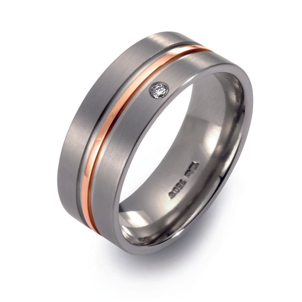 Partnerring Titanium, 750/18 krt rood goud Diamant 0.02 ct, w-si