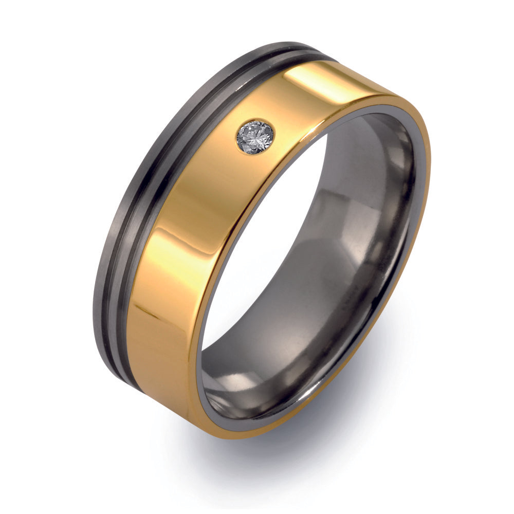 Ring Titanium, 750/18 krt geel goud Diamant 0.03 ct, w-si