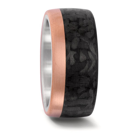 Partnerring Roestvrijstaal, 750/18 krt roségoud, Carbon