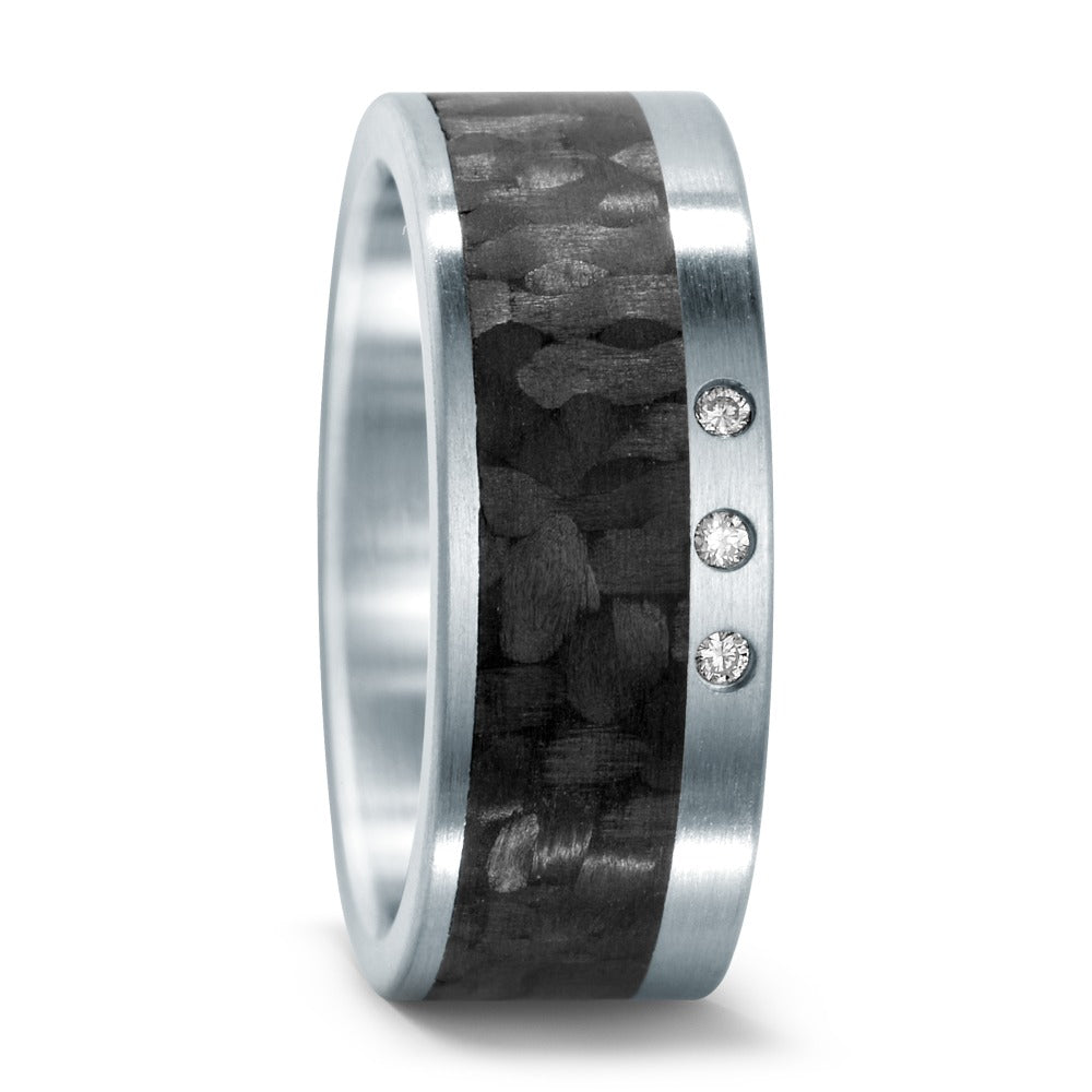 Partnerring Roestvrijstaal, Carbon Diamant 0.03 ct, 3 Steen, w-si