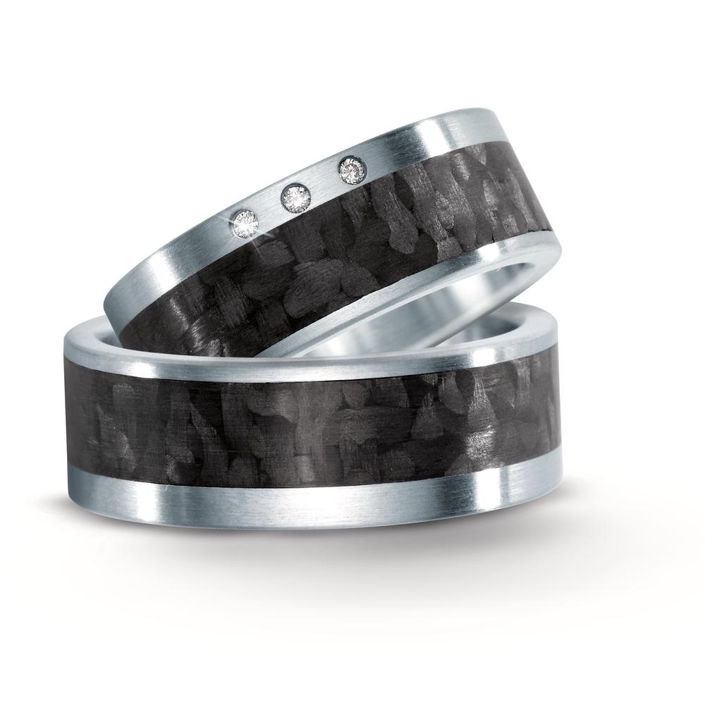 Partnerring Roestvrijstaal, Carbon Diamant 0.03 ct, 3 Steen, w-si