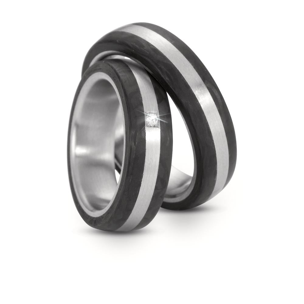 Partnerring Roestvrijstaal, Carbon Diamant 0.02 ct, w-si