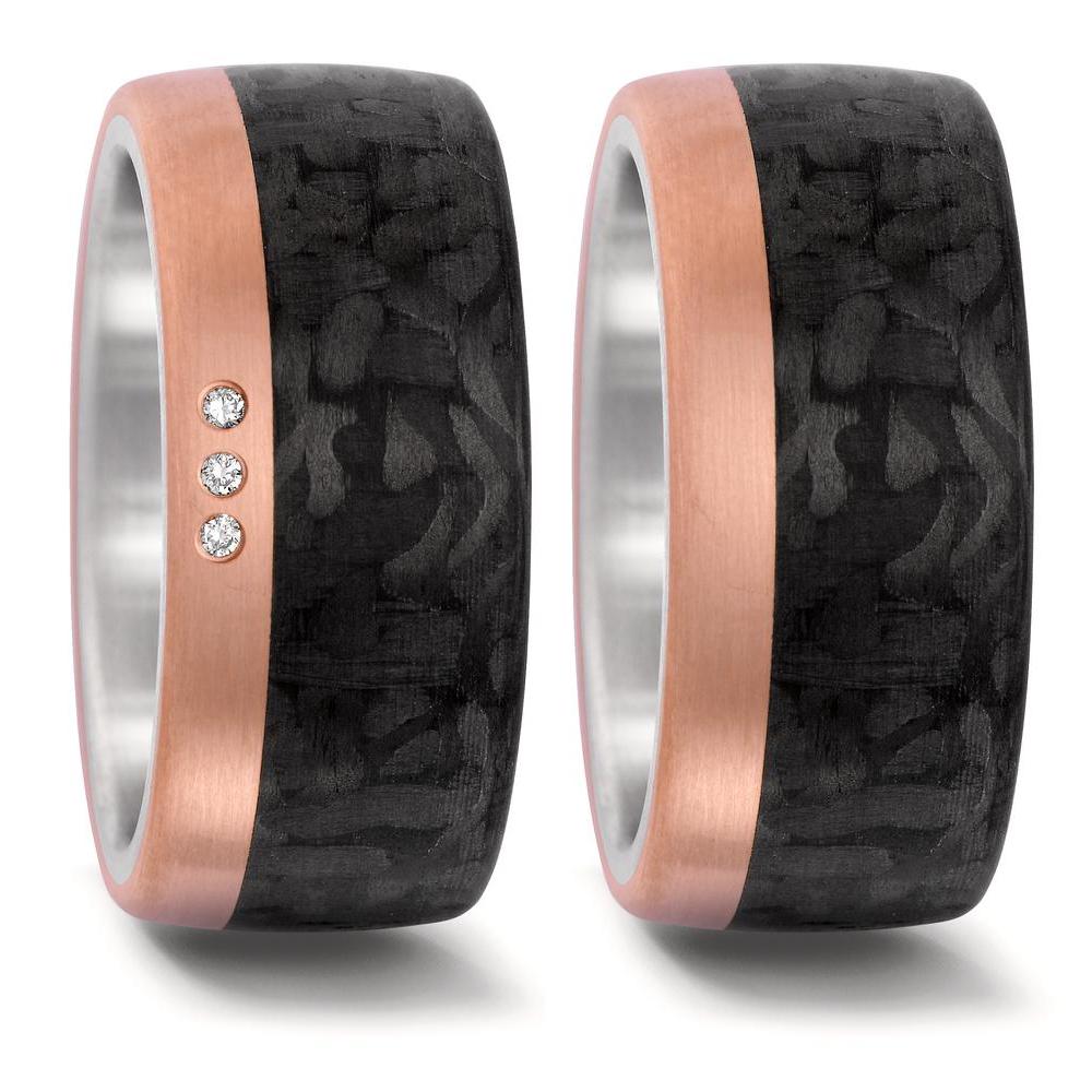 Partnerring Roestvrijstaal, 750/18 krt roségoud, Carbon